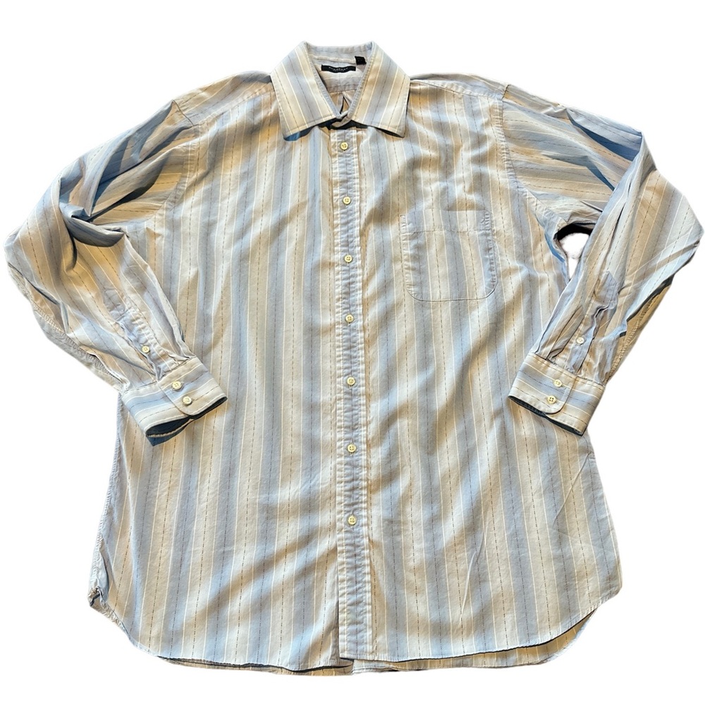 Mens Size 16.5 x 32 Burberry London Classic Blue Stripe Button Oxford Shirt